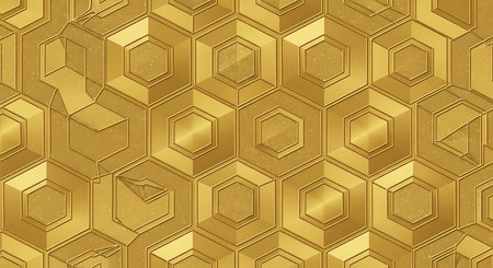 Seamless pattern of gold hexagons. 3D rendering.の写真素材