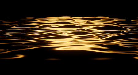Abstract gold water ripples on black background. 3d render illustration