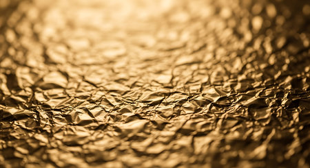 Crumpled golden foil as background, closeup. Toned.の写真素材