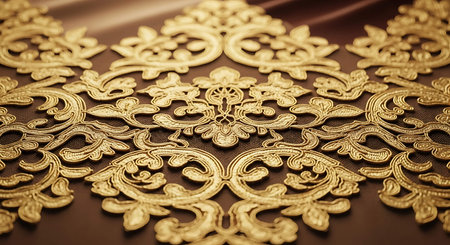 Fabric silk brown with a pattern of gold.  Photography Studioの写真素材