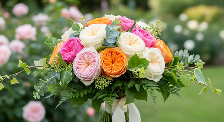 Bridal bouquet in pink, orange and white colors.の写真素材