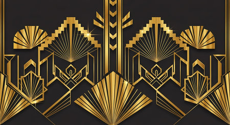 Vector seamless pattern with gold cutout art deco elements. Vintage background.の写真素材