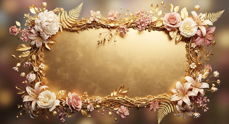 Vintage gold floral frame on bokeh background. Vector illustration.の写真素材