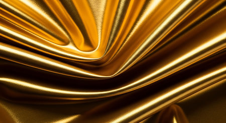 golden satin background with some smooth folds in it (3d render)の写真素材