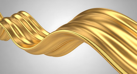 Golden wavy liquid background. 3d rendering, 3d illustration.