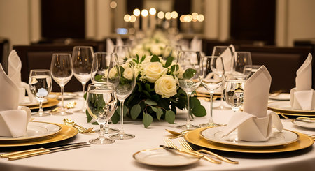 Elegant table setting for wedding or another catered event dinner.の写真素材