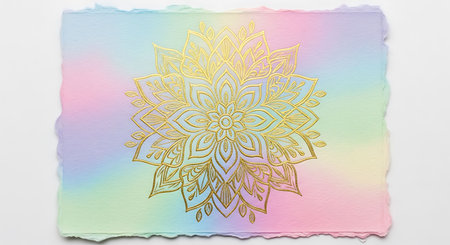 Hand-drawn lotus flower on white background. Multicolored background.の写真素材