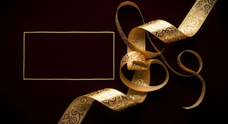 golden ribbon on a dark background with a place for your textの写真素材