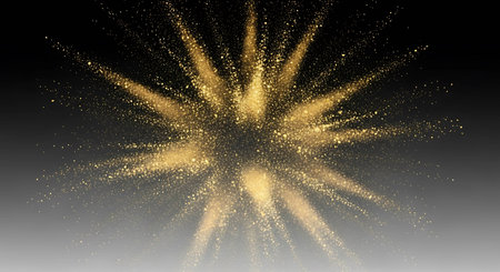 Gold glittering star dust explosion on black background. Vector illustration.の写真素材