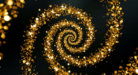 Golden confetti on a black background. Festive abstract background.の写真素材
