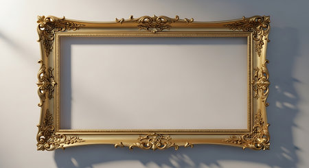 Classic golden frame for paintings, mirrors or photo. 3d rendering