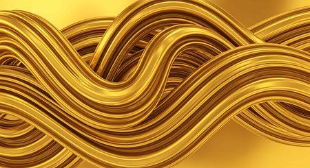 Golden wavy background. 3d rendering, 3d illustration.