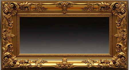 Classic golden frame for paintings, mirrors or photo. Digital illustration.