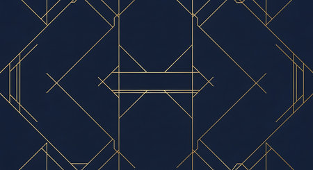 Luxury seamless pattern with golden lines on dark blue background.
