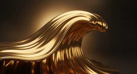 Golden wavy liquid background. 3d rendering, 3d illustration.の写真素材