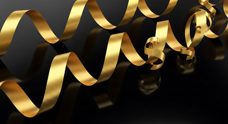 Golden ribbons on a black background. 3d render illustration.の写真素材