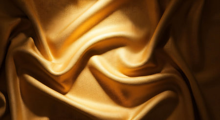 golden satin fabric texture background with some smooth folds in itの写真素材