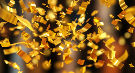 Gold confetti. Festive abstract background. Gold confetti on bokeh background. Luxury festive background. 3d renderの写真素材