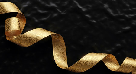 Gold ribbon on a black background. 3d rendering, 3d illustration.