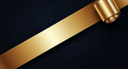 Golden ribbon on black background. Realistic 3d vector illustration.の写真素材