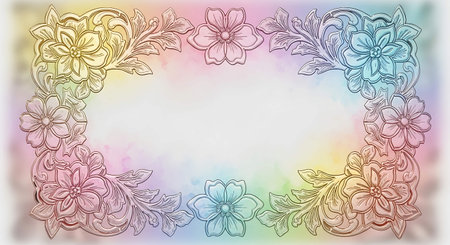 Illustration of floral frame on watercolor background with copy space.の写真素材