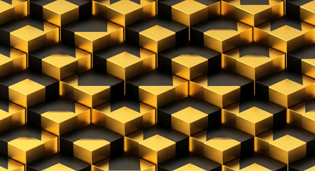 Abstract 3d rendering of golden cubes background. Computer generated image.