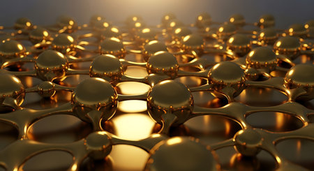 Abstract 3d rendering of chaotic golden spheres. Futuristic background.の写真素材