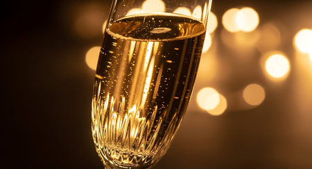 Glasses of champagne on a dark background with bokeh.の写真素材