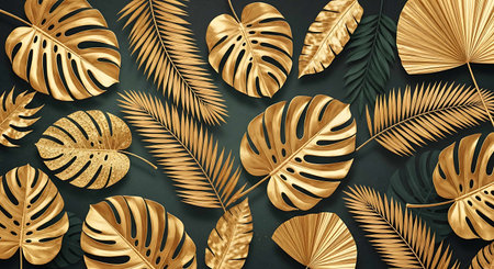 Tropical background with monstera leaves. 3d illustration.の写真素材
