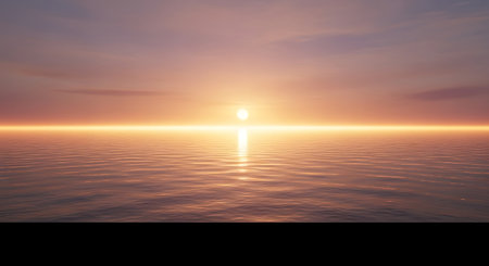 Sunset over the sea with reflection in water. 3d renderの写真素材