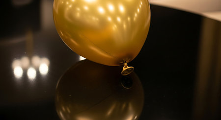 golden balloon on a black background, close-up, shallow depth of fieldの写真素材