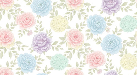 Seamless floral pattern with roses and hydrangeas.の写真素材