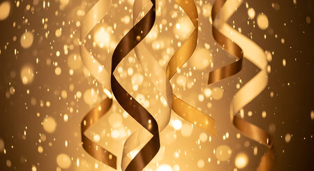 Curly ribbon on golden background. Festive concept. 3D Renderingの写真素材