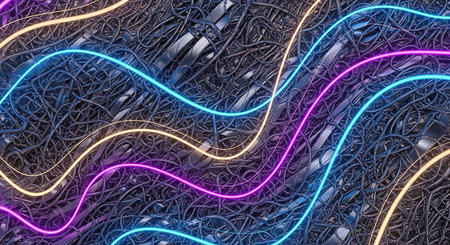 3d illustration of abstract background with neon lights. Glowing neon lines.