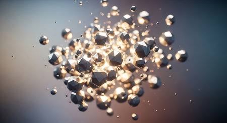 Abstract 3d rendering of chaotic particles. Futuristic background with bokeh defocused lights.の写真素材