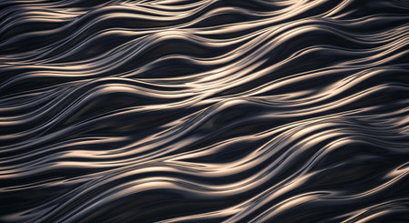 3d render, abstract metallic background with wavy lines and wavesの写真素材