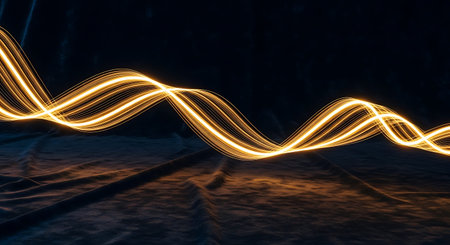 Abstract light lines background. Glowing streaks on dark background. 3d renderingの写真素材