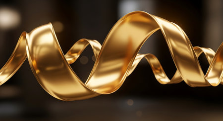Golden twisted ribbon on a black background. 3d render illustration.の写真素材