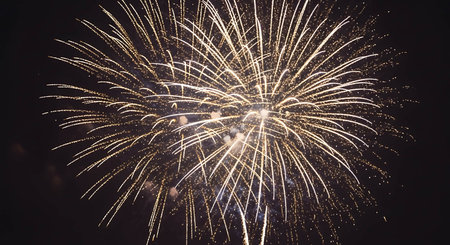 Colorful fireworks on the black sky background for celebration happy new year 2016の写真素材