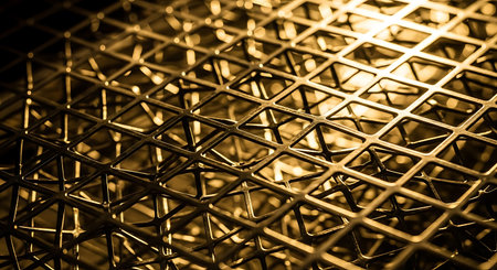 abstract background of metal grid in yellow tone. Selective focusの写真素材