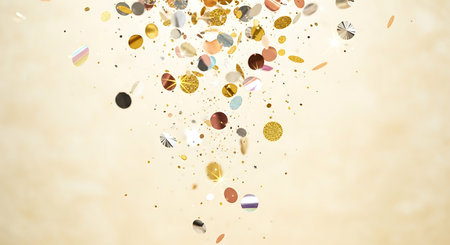 Abstract background with gold and silver confetti. 3d render illustrationの写真素材