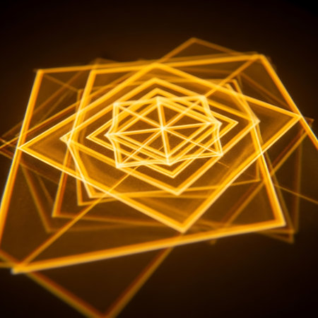 abstract background with a glowing geometric pattern in yellow and black colorsの写真素材