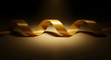 Curly gold ribbon on a dark background. 3d illustration.