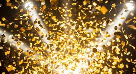 Gold confetti on a black background. Festive background with gold confetti.の写真素材