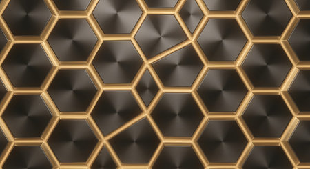 Abstract 3d rendering of hexagons background. Golden honeycomb pattern.の写真素材