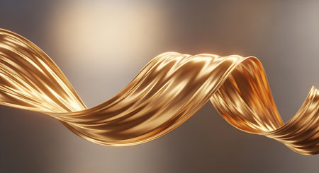 Golden wavy liquid background. 3d rendering, 3d illustration.の写真素材