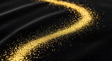 Golden glitter on a black fabric. 3d rendering, 3d illustration.の写真素材