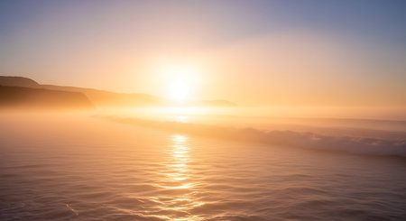 Sunrise over the ocean in a foggy day. Long exposureの写真素材