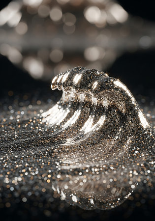 Close-up of silver decorations on black background with bokeh effectの写真素材