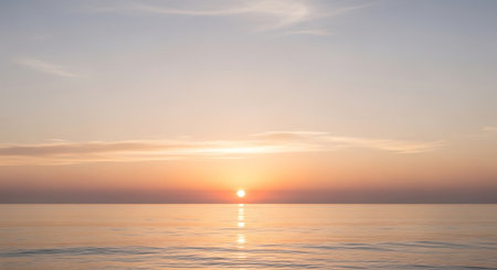 Beautiful sunrise over the sea. Panoramic view of the sea at sunset.の写真素材